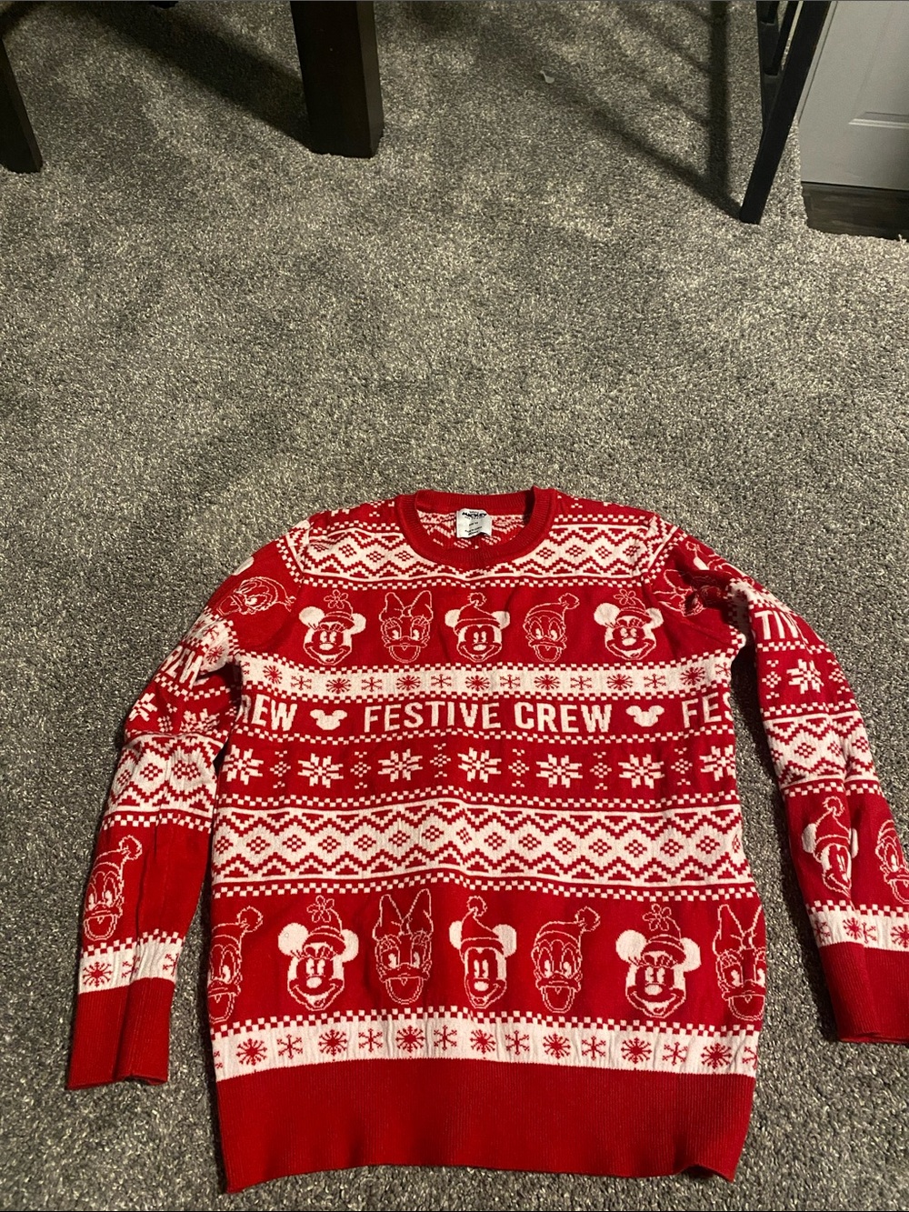 Disney Red and White Festive Crewneck Sweater for Men